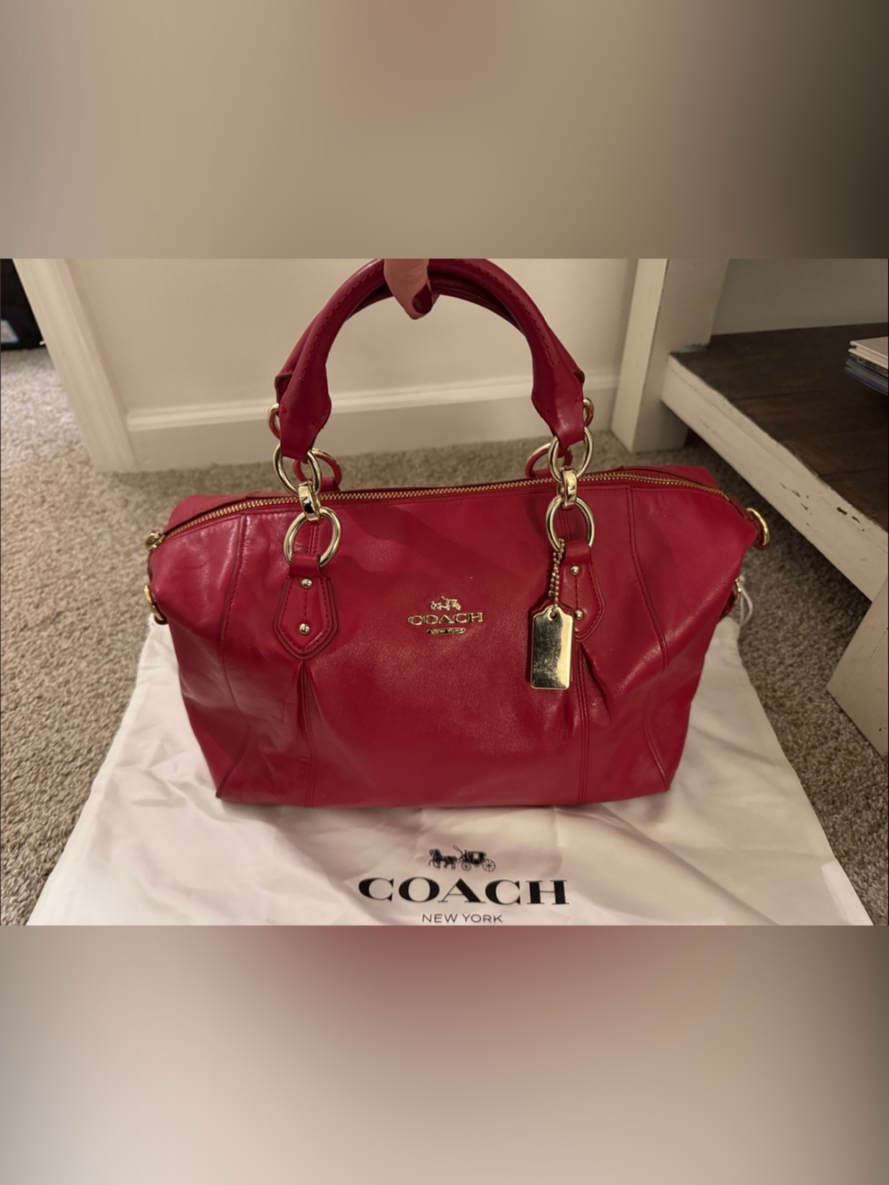 Coach Red Leather Tote Bag with Gold Hardware - Women - Picture 3 of 4